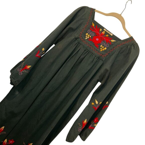 Vintage Ecuadorian Forest Green Embroidered Wedding tunic dress M - Picture 9 of 10